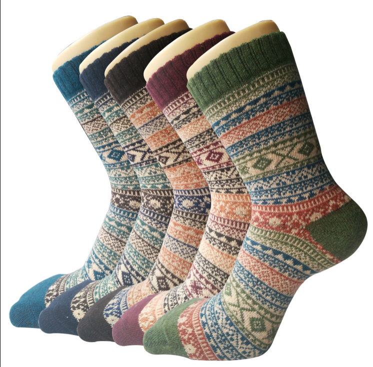 Senker Fashion 5 Pack Womens Wool Socks Winter Warm Socks Thick Knit Cabin Cozy Crew Soft Socks Gifts for Women, A-green